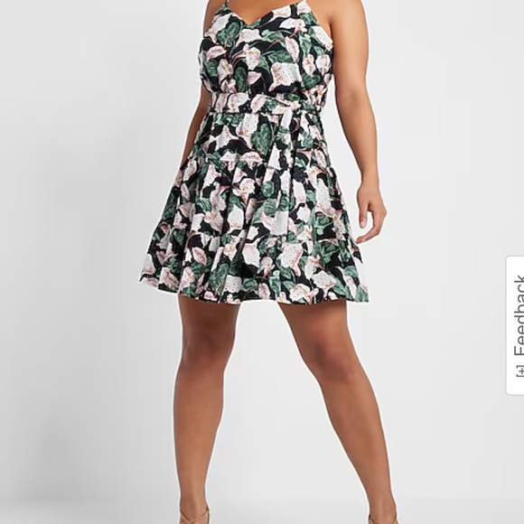 EXPRESS Floral Print Eyelet V-Neck Tie Waist Tiered Trapeze Dress - SZ XL - Picture 5 of 5